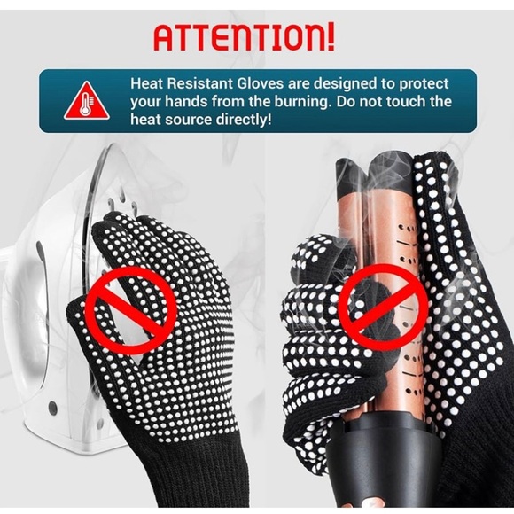 Black and White Dotted Gloves Heat Resistant for Use With Curlers - Picture 6 of 7